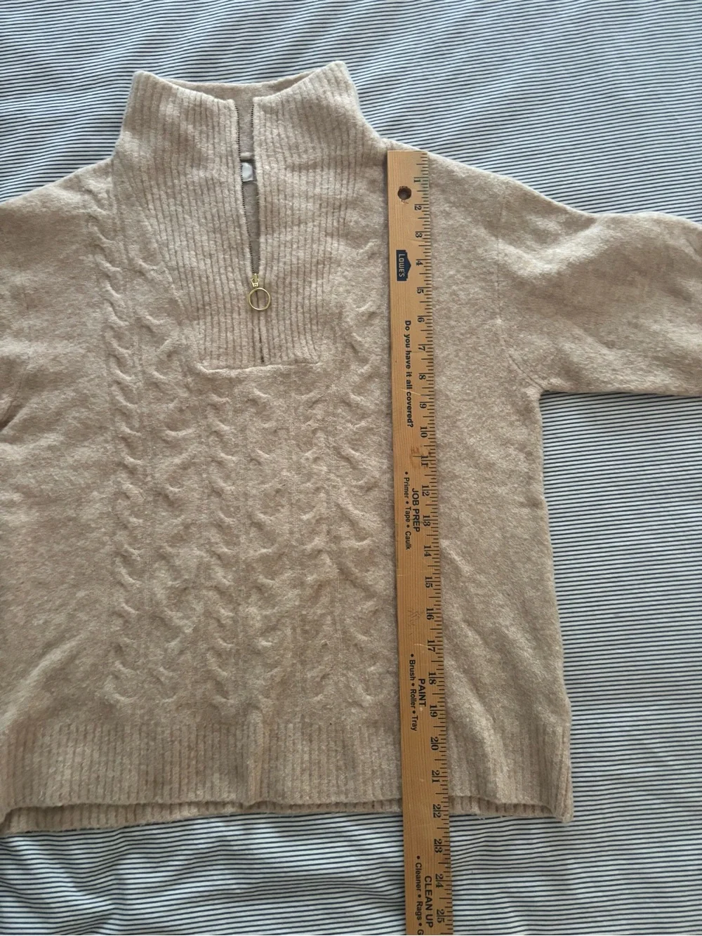 J. Crew Women’s Light Tan Cable-Knit Quarter-Zip Sweater
